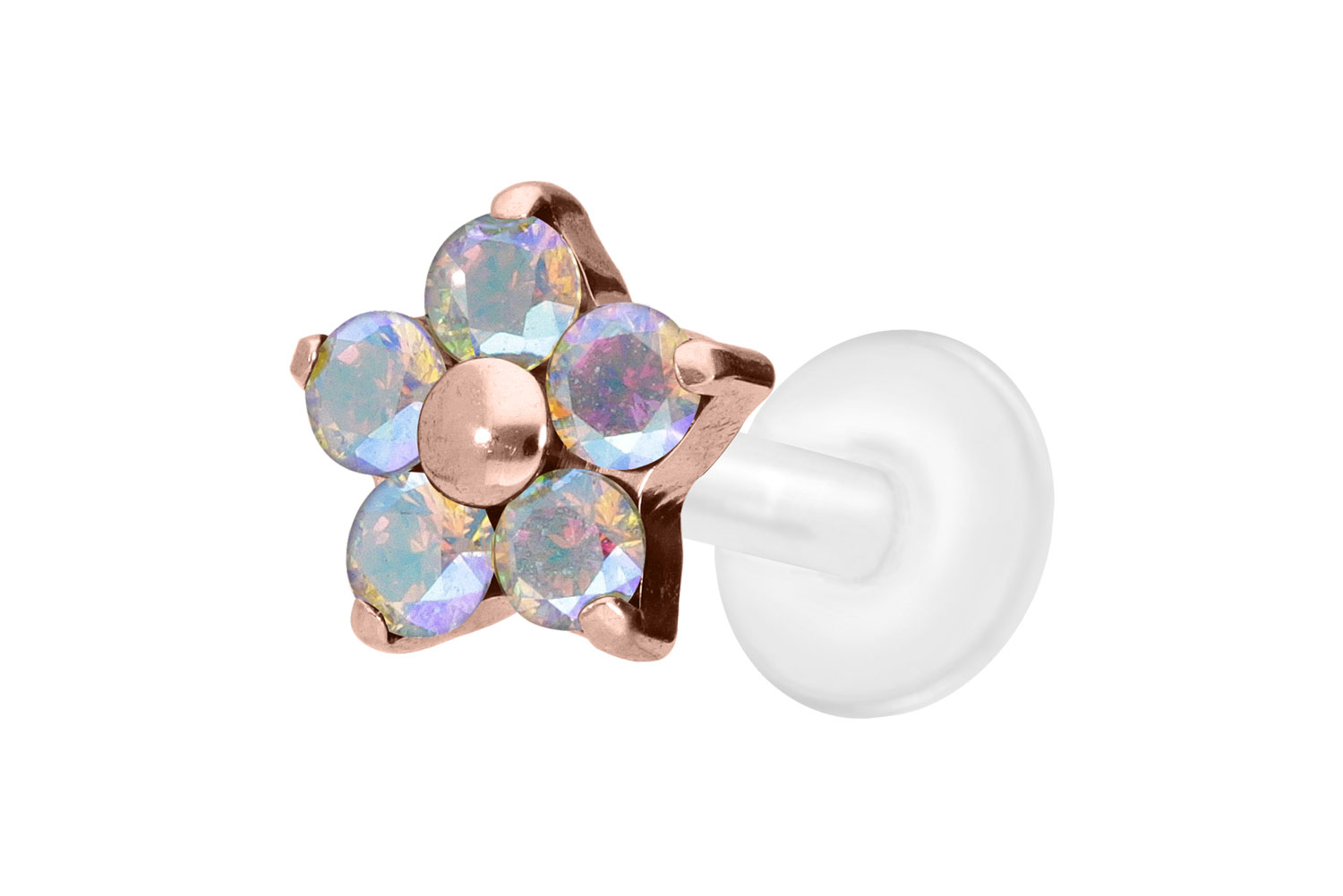 PTFE Labret Piercing mit Innengewinde + Titan-Aufsatz KRISTALLBLUME